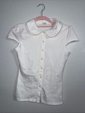 Brandy Melville John Galt White Vintage Ruffle Button-Down Short Sleeve Top